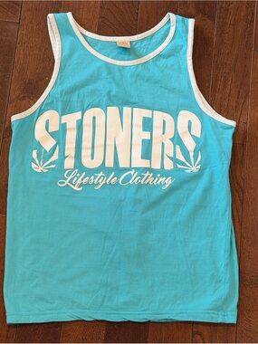Adult Aqua Stoners Tank Top with White Trim and Logo Funny Adult Tank 420